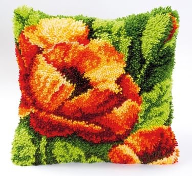 Broderipakning - Rya Pude - Orange valmue