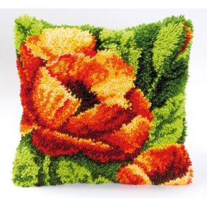 Broderipakning - Rya Pude - Orange valmue