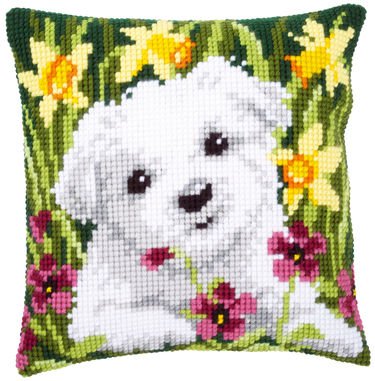 Broderipakning - stramaj pude - Westie i pskeliljer