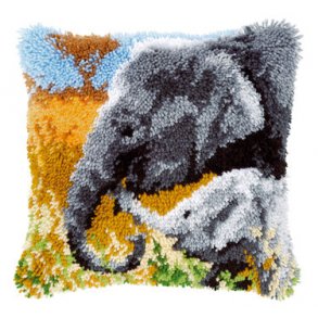 Rya pude - Elefant med unge