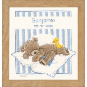 Broderipakning - Fdselsminde - Popcorn bear & Soufflé duck - Pink eller bl