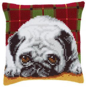 Broderipakning - stramaj pude - Mops