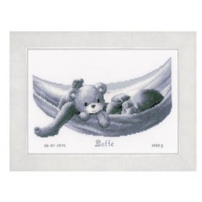 Broderipakning Fdselsminde - Baby i hngekje