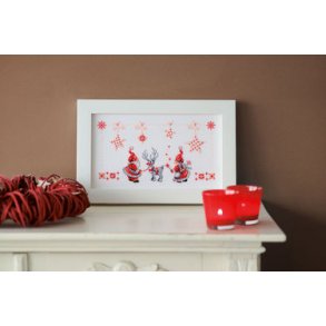 Broderipakning - Julebillede med julenisser og rensdyr