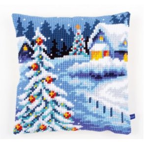 Broderipakning - Stramaj pude - Vinter landskab