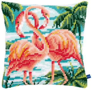 Broderipakning - stramaj pude - Flamingoer