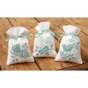 Broderipakning - Lavendel duftpose med fuglemotiv - 3 stk.