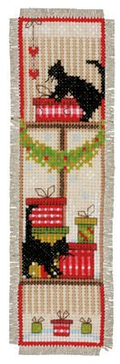 Broderipakning - 2 stk. julebogmrker med katte