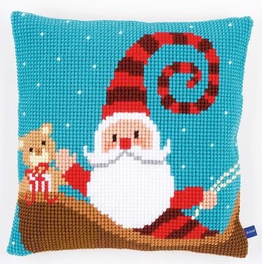 Broderipakning - stramaj pude - Julepude Julemand i kane