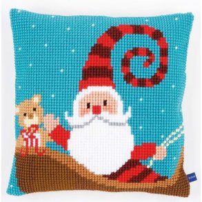 Broderipakning - stramaj pude - Julepude Julemand i kane