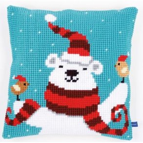 Broderipakning - stramaj pude - Julepude isbjrn