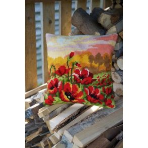 Broderipakning - stramaj pude - Valmuer