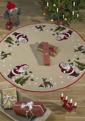 Broderipakning - X - large Juletrstppe - Julemand med fugle og rdyr