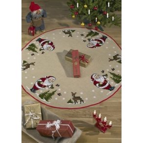 Broderipakning - X - large Juletrstppe - Julemand med fugle og rdyr