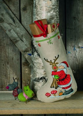 Broderipakning - Julestrmpe - Julemand og Rudolf