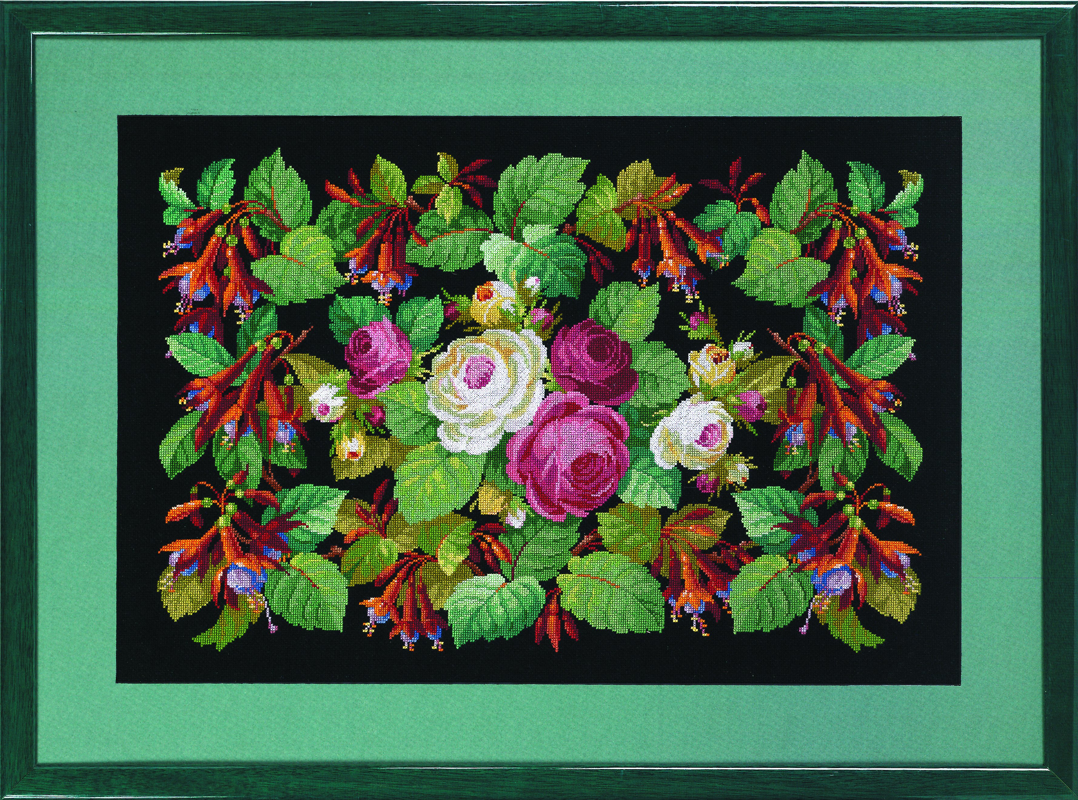 Broderipakning - billede - Roser/Fuchsia 