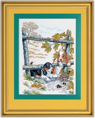 Broderipakning - vgbillede - Hundehvalpe og Pindsvin