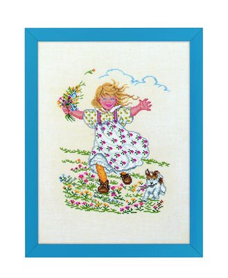 Broderipakning - vgbillede - Pige med blomster