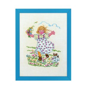 Broderipakning - vgbillede - Pige med blomster