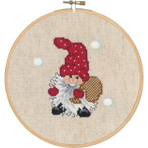 Broderipakning - Billede inkl. syramme - Nisse med sk