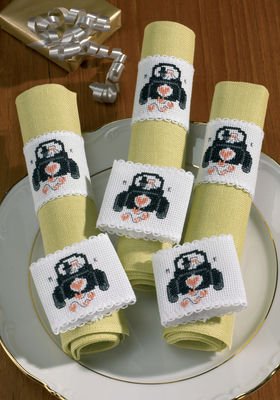 Broderipakning - Servietringe 6 stk. bryllupsbil