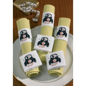 Broderipakning - Servietringe 6 stk. bryllupsbil