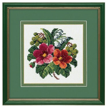 Broderipakning - vgbillede - Rosa/Orange blomster