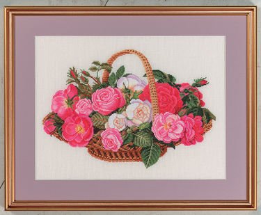 broderipakning - vgbillede - Roser i kurv