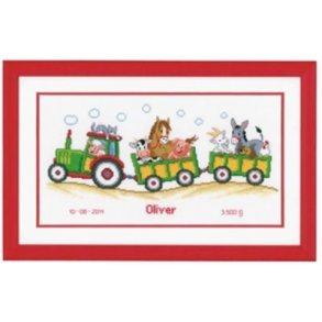 Broderi  - Fdsel - traktor med dyr