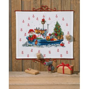 Broderipakning - Adventkalender - Julemand i b�d