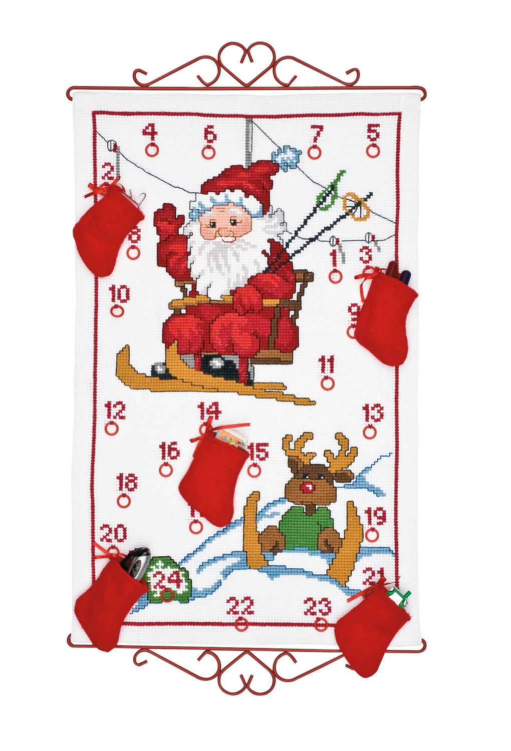 Frdigbroderet julekalender - Julemand p ski