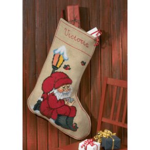 Broderipakning - Julesok X-large med nisse under lygte