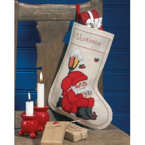 Broderipakning - Julesok - Nisse under lygte