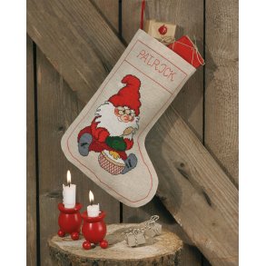 Broderipakning - Julesok med julemand og risengrd