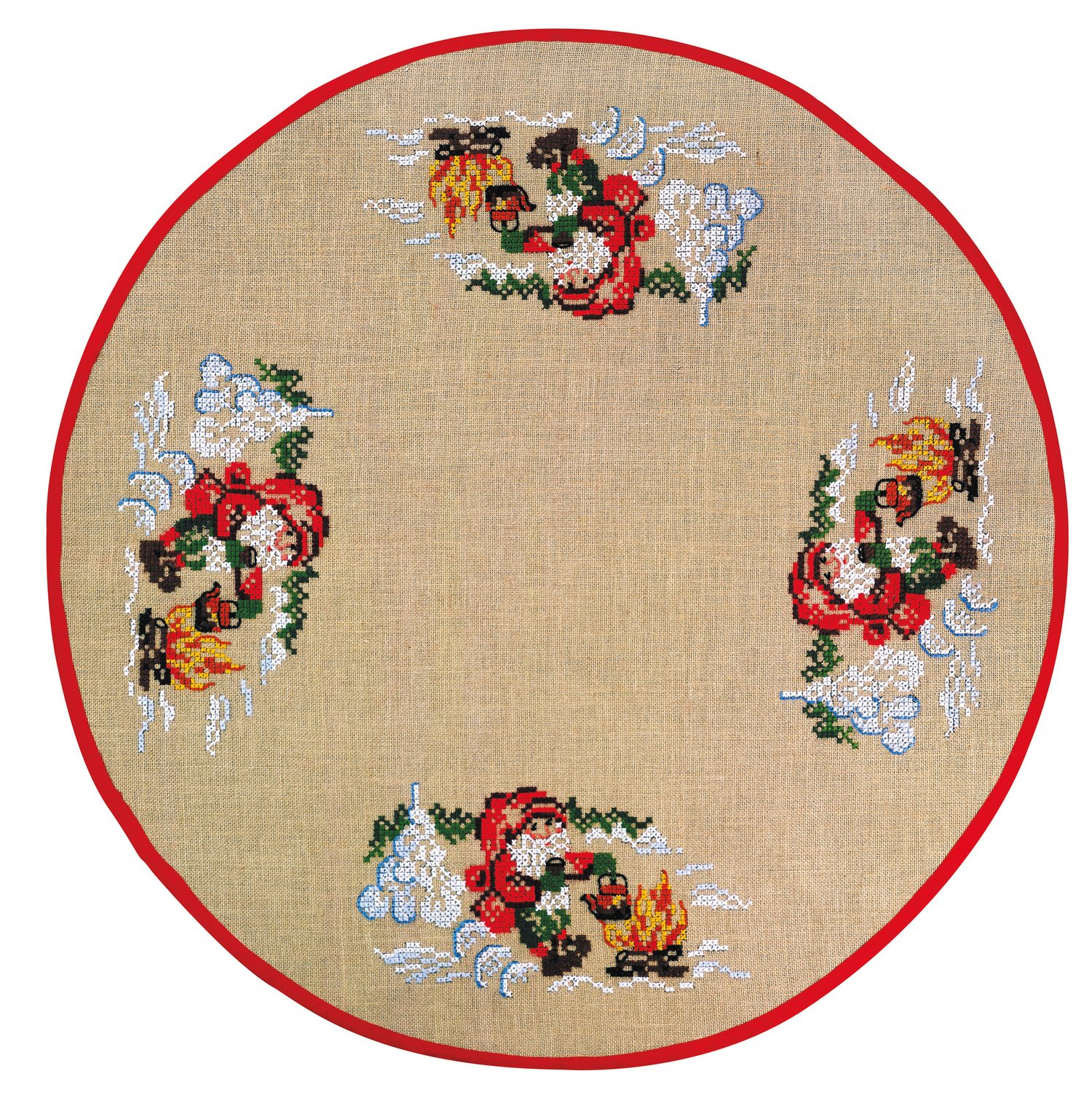 Broderipakning - Ptegnet Juletrstppe - Julemand med kaffekande