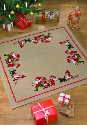 Broderipakning - Juletrstppe nissefamilie og hund