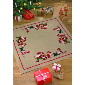 Broderipakning - Juletrstppe nissefamilie og hund