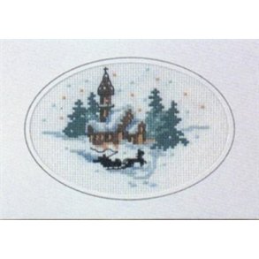 Broderipakning - Julekort med slde i snelandskab