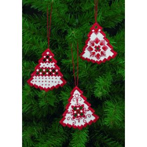 Hardanger julepynt - Rde juletrer 3 stk.