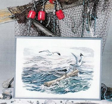 Broderipakning - Strandmotiv med mge