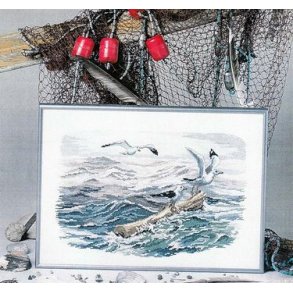 Broderipakning - Strandmotiv med mge