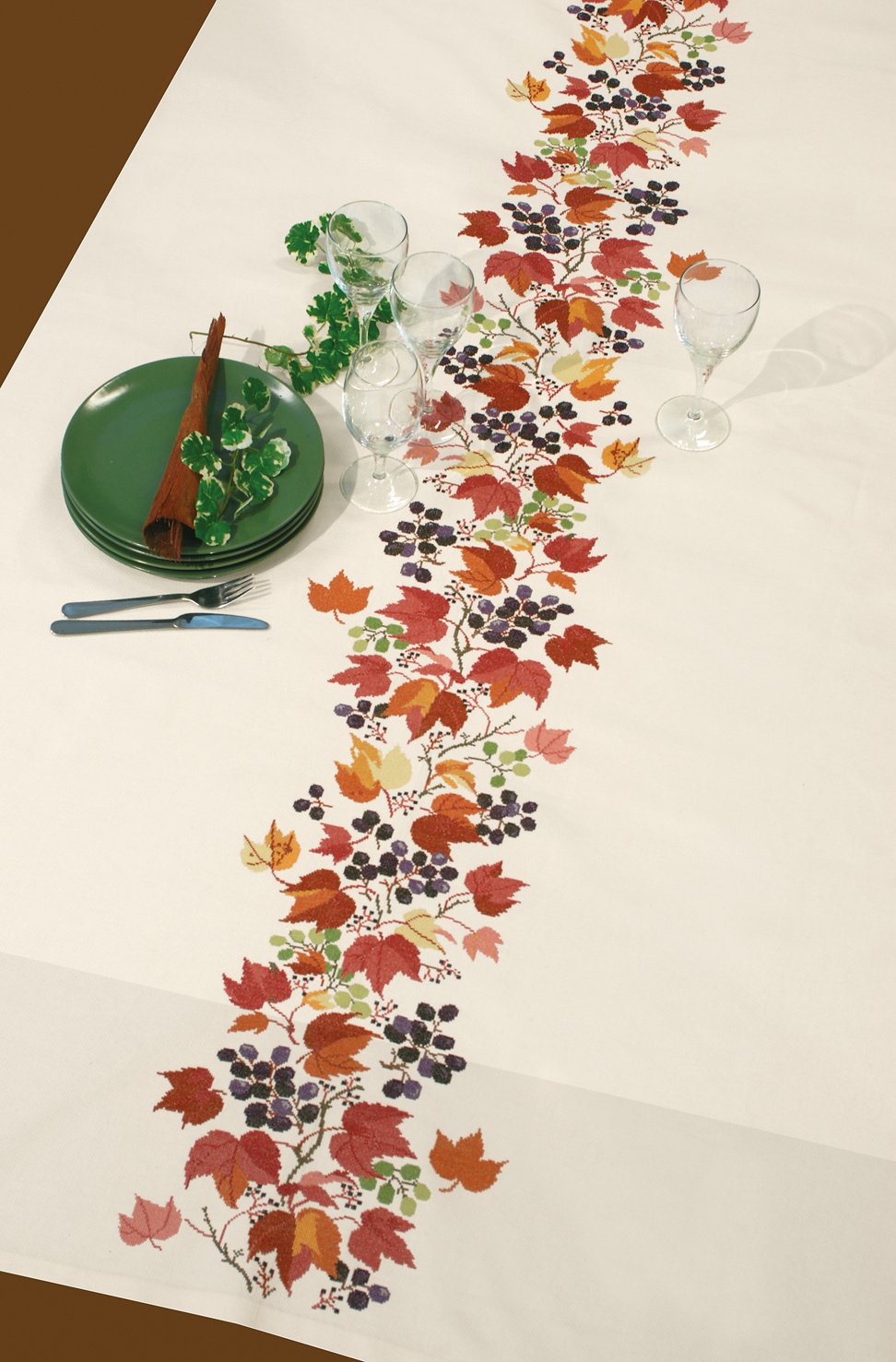 Broderipakning - dug - Druer og efterrsblade