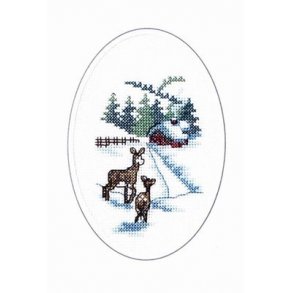 Broderipakning - Julekort med dyr i snelandskab