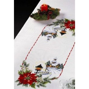 Broderipakning - Juledug med julestjerne og kirke