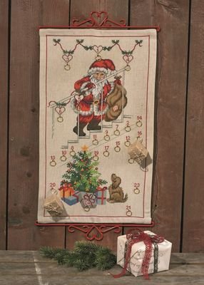 Broderipakning - Julekalender - Julemand p trappe