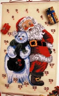 Broderipakning - X-Large - Den glade julemand med snemand