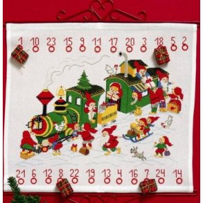Broderipakning - Julekalender med tog syet p� aida