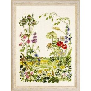 Broderipakning - Sommerblomster 5 syet p Aida