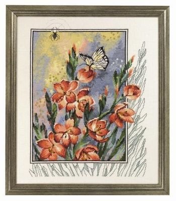 Broderipakning - Edderkop og sommerfugl syet p aida