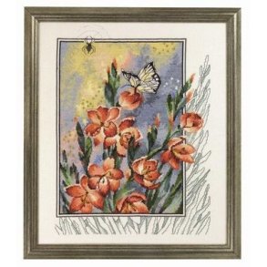 Broderipakning - Edderkop og sommerfugl syet p aida